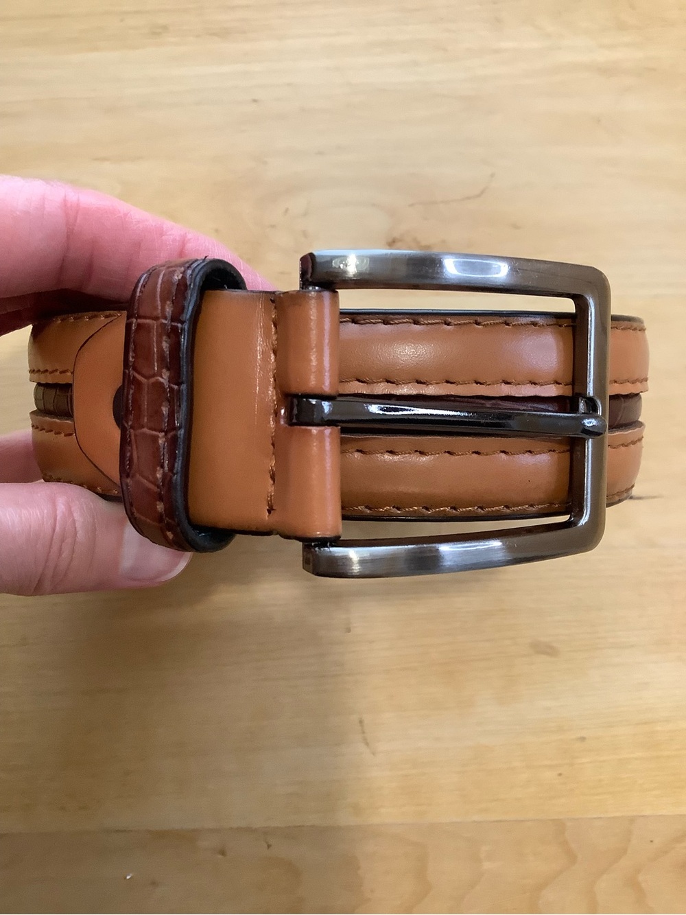 VINTAGE Italian Style Tan Croc Embossed Faux Leather Dress Belt 38 - Picture 2 of 9